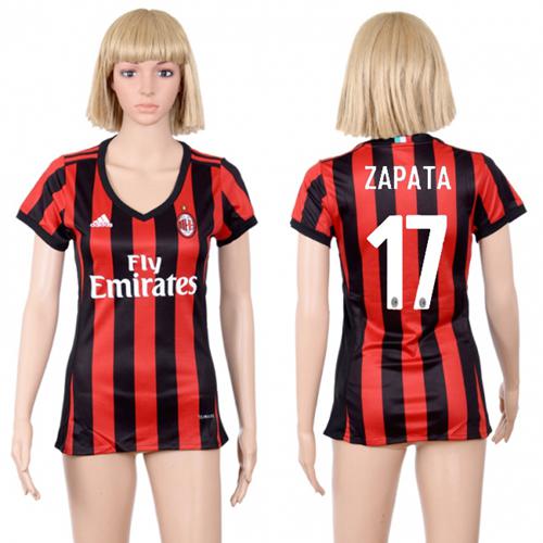 Women's AC Milan #17 Zapata Home Soccer Club Jersey - Click Image to Close